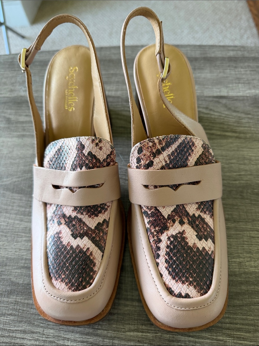 Seychelles Taupe Snake-Print Slingback Loafers